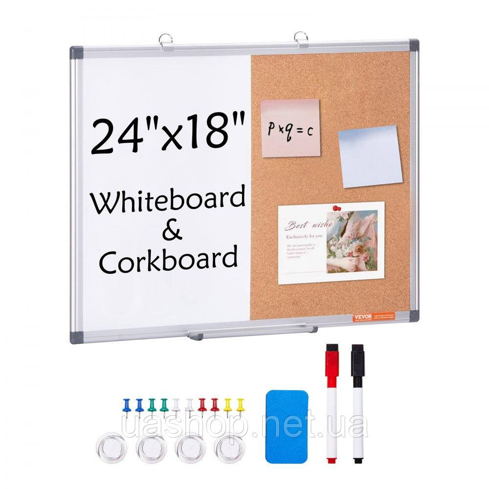 Vevor 314669 60x45см настінна дошка біла дошка пробкова дошка pin board memo board комбінована дошка