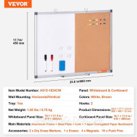Vevor 314669 60x45см настінна дошка біла дошка пробкова дошка pin board memo board комбінована дошка