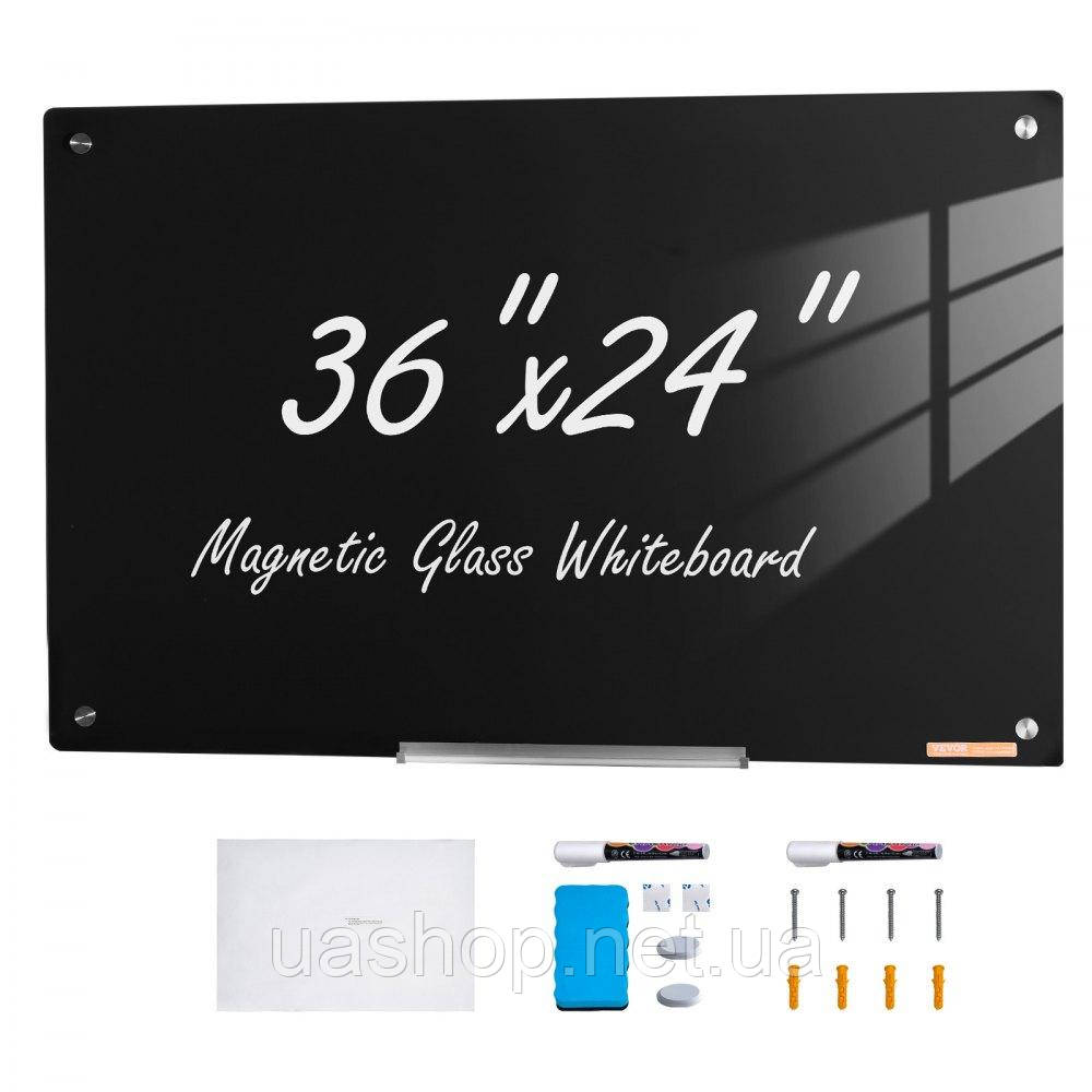 Vevor 314677 Магнітна скляна дошка, Дошка для сухого стирання 90 x 60 см, Настінна велика біла скляна дошка без рамки, з лотком