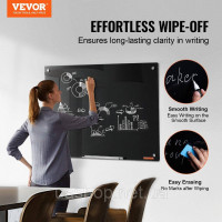 Vevor 314677 Магнітна скляна дошка, Дошка для сухого стирання 90 x 60 см, Настінна велика біла скляна дошка без рамки, з лотком