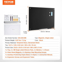 Vevor 314677 Магнітна скляна дошка, Дошка для сухого стирання 90 x 60 см, Настінна велика біла скляна дошка без рамки, з лотком