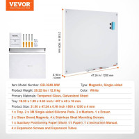 Vevor 314678 Магнітно-скляна дошка, дошка для сухого стирання 120 x 80 см, настінна біла скляна дошка без рамки, з підставкою для