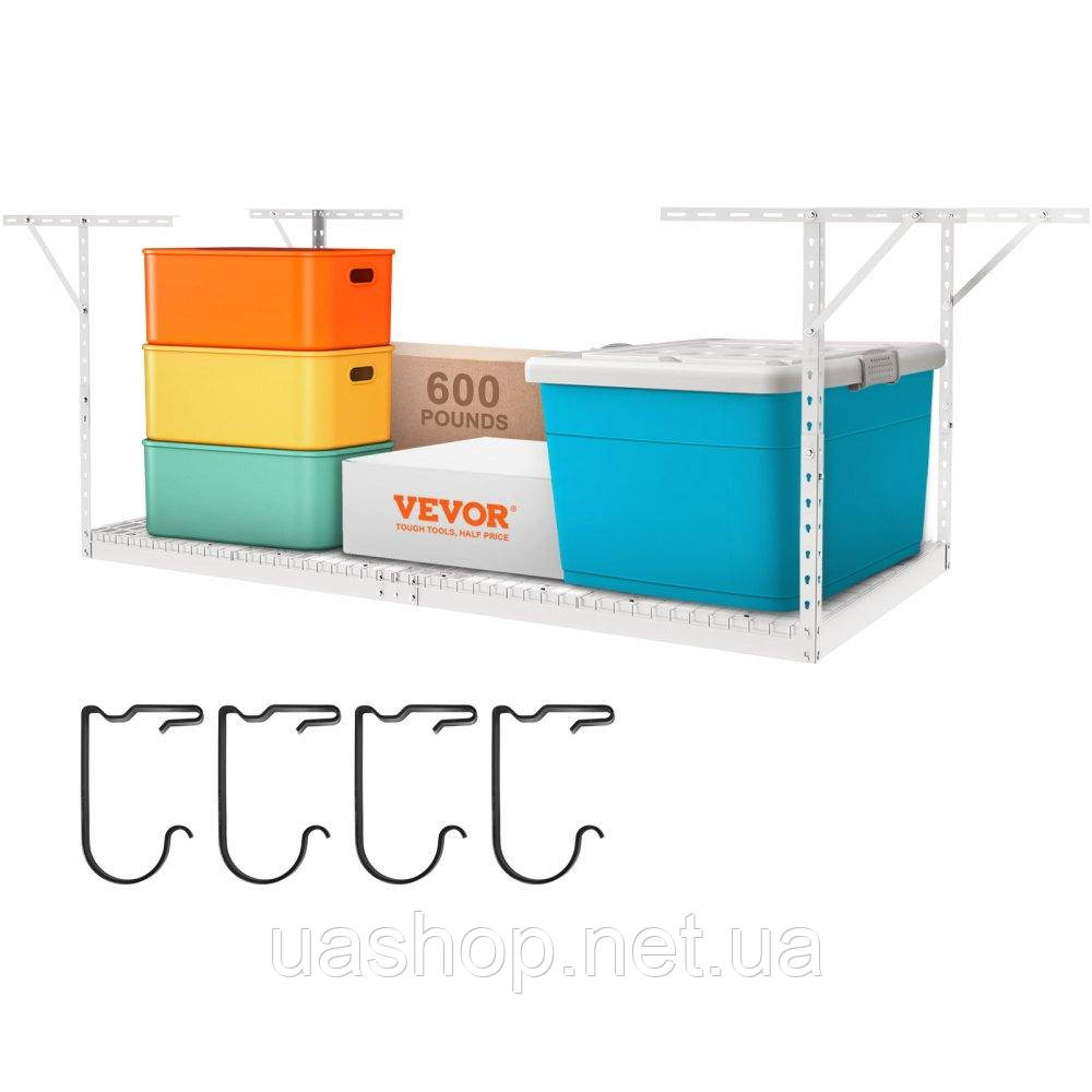 Vevor 314262 Стельова полиця, регульована, для гаража, 121,9 x 243,8 см, стельова полиця, 600 фунтів, біла