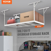 Vevor 314262 Стельова полиця, регульована, для гаража, 121,9 x 243,8 см, стельова полиця, 600 фунтів, біла Vevor 314262 Стельова полиця, регульована, для гаража, 121,9 x 243,8 см, стельова полиця, 600 фунтів, біла