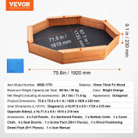 Vevor 314682 Пісочниця дерев'яна восьмигранна пісочниця 3-12 років 192x192x23см Vevor 314682 Пісочниця дерев'яна восьмигранна пісочниця 3-12 років 192x192x23см