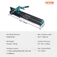 Vevor 315650 Професійний плиткоріз із загальною довжиною різання 1000мм товщина різання 4-15мм мінімальна ширина різання 25мм