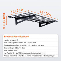 Vevor 314304 Стелажі для зберігання в гаражі 2PCS 4x1 фути для настінного кріплення, міцні стелажі