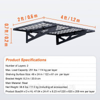 Vevor 314306 Гаражні стелажі для зберігання 2PCS 4x2 фути для настінного кріплення, міцні стелажі Vevor 314306 Гаражні стелажі для зберігання 2PCS 4x2 фути для настінного кріплення, міцні стелажі