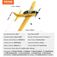 Vevor 314708 Літак RC, 2,4 ГГц 4-канальний літак з дистанційним керуванням та 6-осьовим гіроскопічним стабілізатором, готовий до