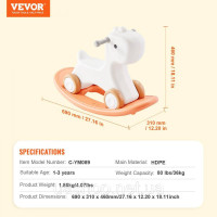 Vevor 314699 Конячка-гойдалка 3 в 1 для малюків 1-3 років, дитяча конячка-гойдалка зі знімною дошкою для балансування та 4