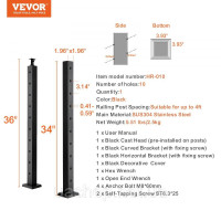Vevor 315689 Стійка для перил 91,44x5,08x5,08 см Стійка з кутовими отворами 30° 1 шт. 1JZLGZ91455HV8GHUV0