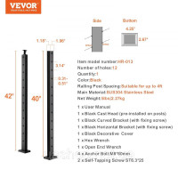 Vevor 315691 Поруччя 106,68x2,54x5,08 см Стійка з отворами під кутом 30° 1 шт. 1JZLGZHS1067HNEKBV0