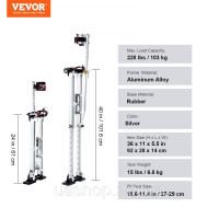Vevor 315709 Робочі ходулі для гіпсокартону 61-101,6 см Регульовані по висоті алюмінієві ходулі для стелі 103 кг Vevor 315709 Робочі ходулі для гіпсокартону 61-101,6 см Регульовані по висоті алюмінієві ходулі для стелі 103 кг