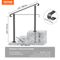 Vevor 315726 Сходова огорожа 120x13,5x97 см поручень перила на 2 або 3 сходинки вхідна огорожа фігурна висота (до 45 см) & кут Vevor 315726 Сходова огорожа 120x13,5x97 см поручень перила на 2 або 3 сходинки вхідна огорожа фігурна висота (до 45 см) & кут