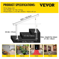 Vevor 315767 Комплект сходових поручнів, 1,5 м поручнів 0-5 сходинок, регульований кут нахилу, білий алюмінієвий поручень для Vevor 315767 Комплект сходових поручнів, 1,5 м поручнів 0-5 сходинок, регульований кут нахилу, білий алюмінієвий поручень для