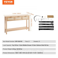 Vevor 314762 Консольний столик з ротанга з 3 шухлядами, столик для передпокою з ротанга з розсувними дверима з натурального Vevor 314762 Консольний столик з ротанга з 3 шухлядами, столик для передпокою з ротанга з розсувними дверима з натурального