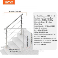 Vevor 315749 Перила нержавіюча сталь перила для сходів 3 поперечини 1200x104x1060мм Vevor 315749 Перила нержавіюча сталь перила для сходів 3 поперечини 1200x104x1060мм