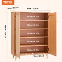 Vevor 314772 Шафа для взуття з ротанга, 5 ярусів, 2 двері, регульований органайзер для взуття Vevor 314772 Шафа для взуття з ротанга, 5 ярусів, 2 двері, регульований органайзер для взуття