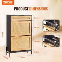 Vevor 314765 Тумба для взуття з ротанга, 2 відкидних ящика, 1 висувний ящик, чорний