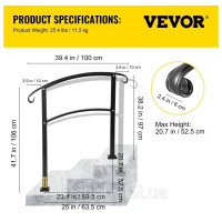 Vevor 315759 3-ступінчасті поручні для вуличних сходів, придатні для 1 або 3 сходинок, матовий чорний, залізні поручні з монтажним Vevor 315759 3-ступінчасті поручні для вуличних сходів, придатні для 1 або 3 сходинок, матовий чорний, залізні поручні з монтажним