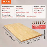 Vevor 314394 Стільниця з масиву дерева 47,5