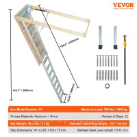 Vevor 315883 Складана алюмінієва драбина на горище, регульована, переносна, горищні сходи, стельова Vevor 315883 Складана алюмінієва драбина на горище, регульована, переносна, горищні сходи, стельова