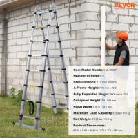 Vevor 315891 Телескопічний менеджер Vorvor Stahleiter Складена драбина витягнута драбина 2,4-5м
