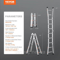 Vevor 315893 Багатофункціональна телескопічна драбина A-Frame 10 футів для домашньої роботи