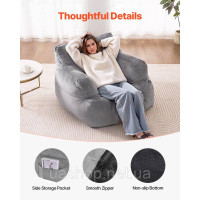 Vevor 314858 Bean Bag Seat Cushion Sofa Крісло з підлокітниками для дорослих Plush Grey Vevor 314858 Bean Bag Seat Cushion Sofa Крісло з підлокітниками для дорослих Plush Grey