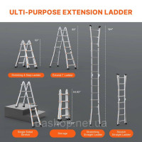 Vevor 315896 Телескопічна драбина A-Frame 15 FT Multifunction для домашньої роботи Vevor 315896 Телескопічна драбина A-Frame 15 FT Multifunction для домашньої роботи