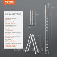 Vevor 315901 Телескопічна драбина А-рама драбина складна драбина висувна драбина 5,1м 150кг