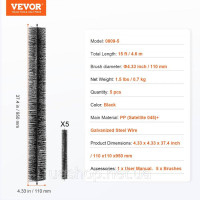 Vevor 315910 Щітка для жолобів, загальна довжина 4,6 м, φ110 мм, інструмент для чищення жолобів, захист від листя для жолобів 12,7