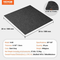 Vevor 315986 Килимова плитка, 500 x 500 x 5 мм, килим з прикріпленою підкладкою, м'яка килимова плитка з м'якою підкладкою, просте