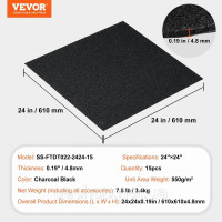 Vevor 315988 Килимова плитка, 61 x 61 см, самоклеюча килимова плитка, м'яка килимова плитка з м'якою підкладкою, укладання своїми