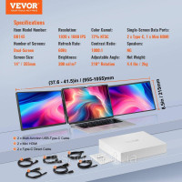 Vevor 314935 Портативний монітор для ноутбука HD 1080P 355 мм 955-1055 мм Vevor 314935 Портативний монітор для ноутбука HD 1080P 355 мм 955-1055 мм