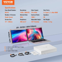 Vevor 314937 Розширений екран ноутбука HD 1080P Портативний монітор 356 мм Vevor 314937 Розширений екран ноутбука HD 1080P Портативний монітор 356 мм