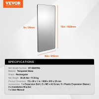 Vevor 316046 Прямокутне настінне дзеркало VEVRO Дзеркало для макіяжу 1828x915x25 мм Дзеркало для ванної кімнати Vevor 316046 Прямокутне настінне дзеркало VEVRO Дзеркало для макіяжу 1828x915x25 мм Дзеркало для ванної кімнати