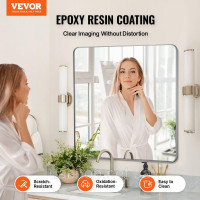 Vevor 316057 Настінне дзеркало, дзеркало для макіяжу, дзеркало для ванної кімнати, 915 x 915 x 25 мм, прямокутне дзеркало, срібна Vevor 316057 Настінне дзеркало, дзеркало для макіяжу, дзеркало для ванної кімнати, 915 x 915 x 25 мм, прямокутне дзеркало, срібна