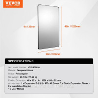 Vevor 316049 Прямокутне настінне дзеркало VEVRO Дзеркало для макіяжу 1220x916x25 мм Дзеркало для ванної кімнати
