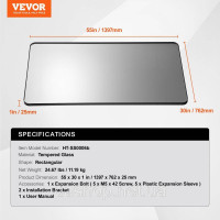 Vevor 316051 Прямокутне настінне дзеркало VEVRO Дзеркало для макіяжу 1397x762x25 мм Дзеркало для ванної кімнати