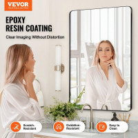 Vevor 316056 Настінне дзеркало, дзеркало для макіяжу, дзеркало для ванної кімнати, 915 x 610 x 25 мм, прямокутне дзеркало, чорна Vevor 316056 Настінне дзеркало, дзеркало для макіяжу, дзеркало для ванної кімнати, 915 x 610 x 25 мм, прямокутне дзеркало, чорна