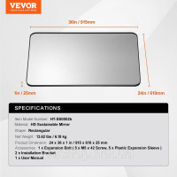 Vevor 316056 Настінне дзеркало, дзеркало для макіяжу, дзеркало для ванної кімнати, 915 x 610 x 25 мм, прямокутне дзеркало, чорна Vevor 316056 Настінне дзеркало, дзеркало для макіяжу, дзеркало для ванної кімнати, 915 x 610 x 25 мм, прямокутне дзеркало, чорна