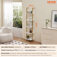 Vevor 314970 Плаваюча полиця Полиця-драбина з металевою рамою Книжкова полиця 5 ярусів 40x30см