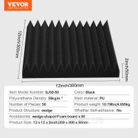 Vevor 316074 Набір акустичних пінопанелей 50 звукоізоляційних акустичних панелей 30x30x5 см Vevor 316074 Набір акустичних пінопанелей 50 звукоізоляційних акустичних панелей 30x30x5 см