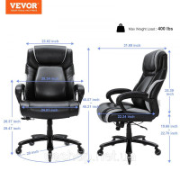 Vevor 314984 Офісне крісло крісло керівника зі шкіри PU чорного кольору з регульованою по висоті спинкою 0-80 мм, обертовий Vevor 314984 Офісне крісло крісло керівника зі шкіри PU чорного кольору з регульованою по висоті спинкою 0-80 мм, обертовий