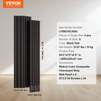 Vevor 316095 4x акустичні панелі акустичні стінові панелі планка 240x20см чорний дуб
