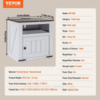 Vevor 315013 тумбочка тумбочка USB розетка тумба біла в стилі кантрі