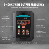 Vevor 316227 Частотний перетворювач VFD 7,5 кВт 220 В 1/3 фази вхід на 3 фази вихід Vevor 316227 Частотний перетворювач VFD 7,5 кВт 220 В 1/3 фази вхід на 3 фази вихід