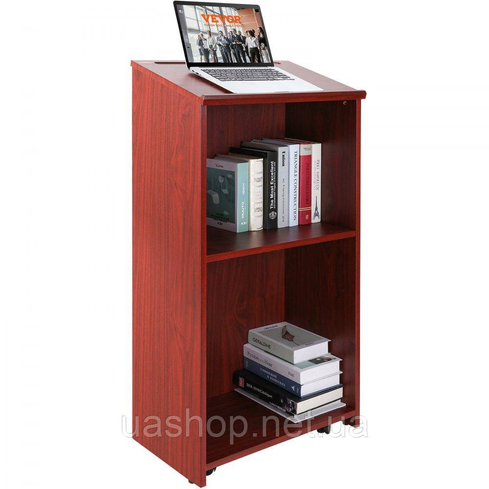 Vevor 315066 Стійка для подіуму Podium Stand 47 на коліщатках з відсіком для зберігання Коричневий