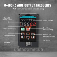 Vevor 316229 Частотний перетворювач VFD 1,5 кВт, 7,5 А 1/3-фазний вхід на 3-фазний вихід